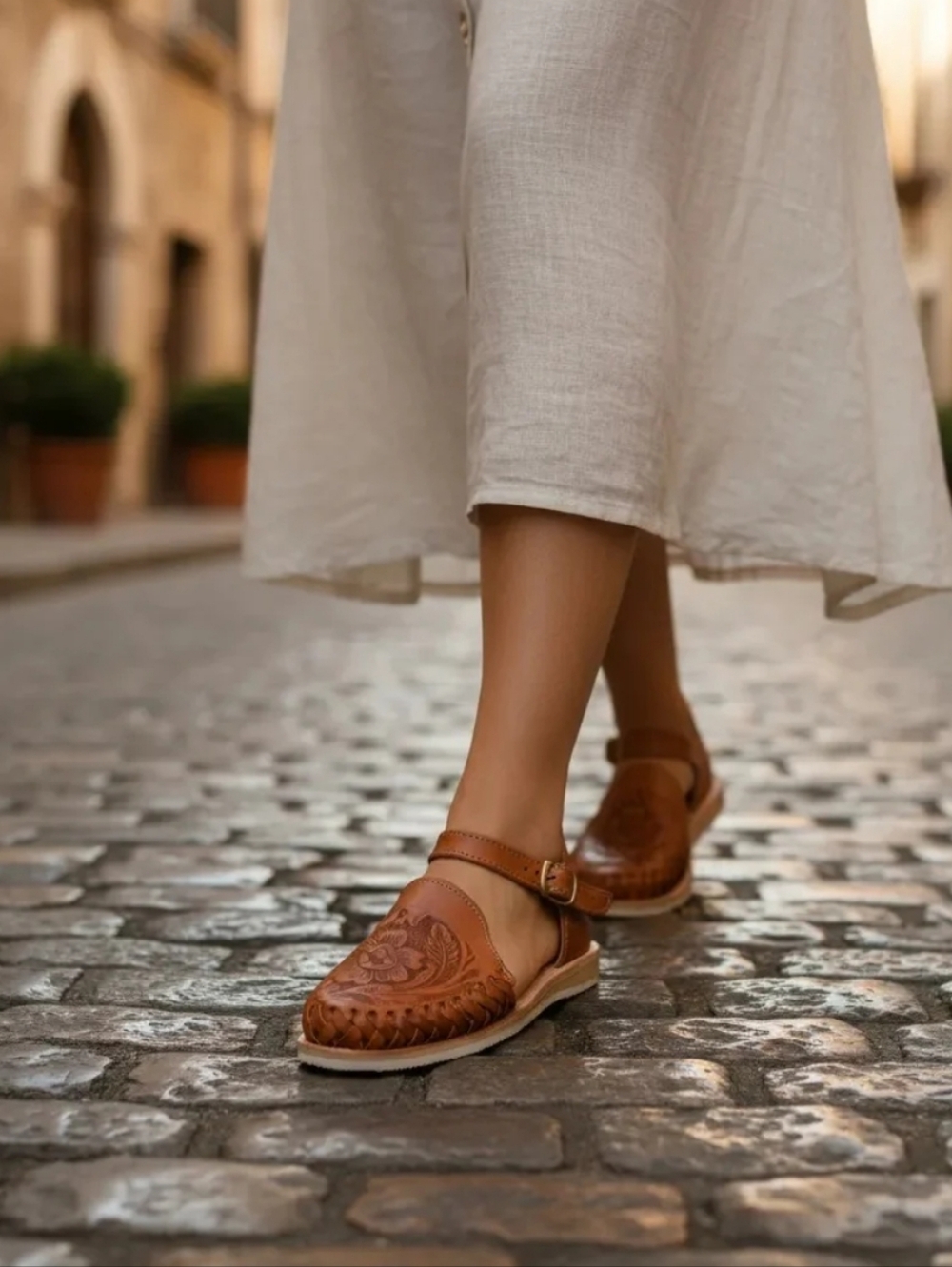 Women's Tan Leather Huarache Sandals -